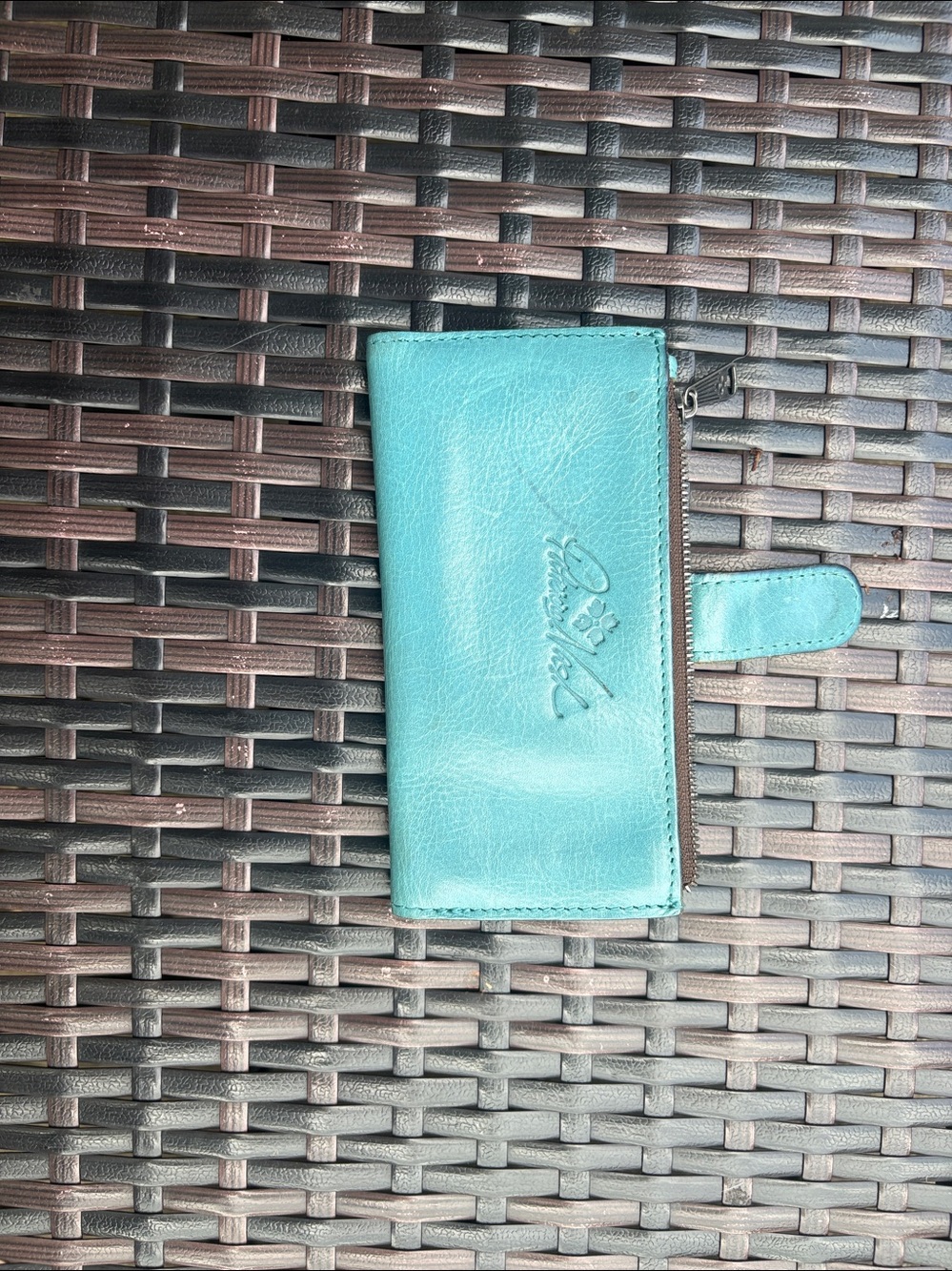 Turquoise Leather Wallet with Snap Closure